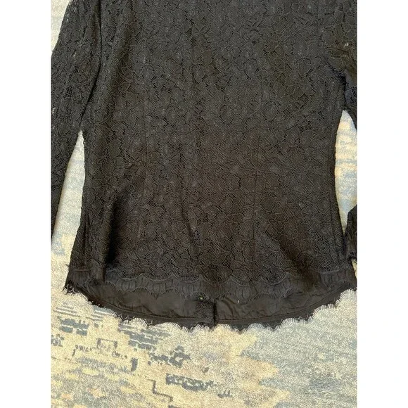 Diane von Furstenberg Shirt 6 Women Blk Lace Top ButtonUp Sheer Long Sleeve $298 - Picture 9 of 12